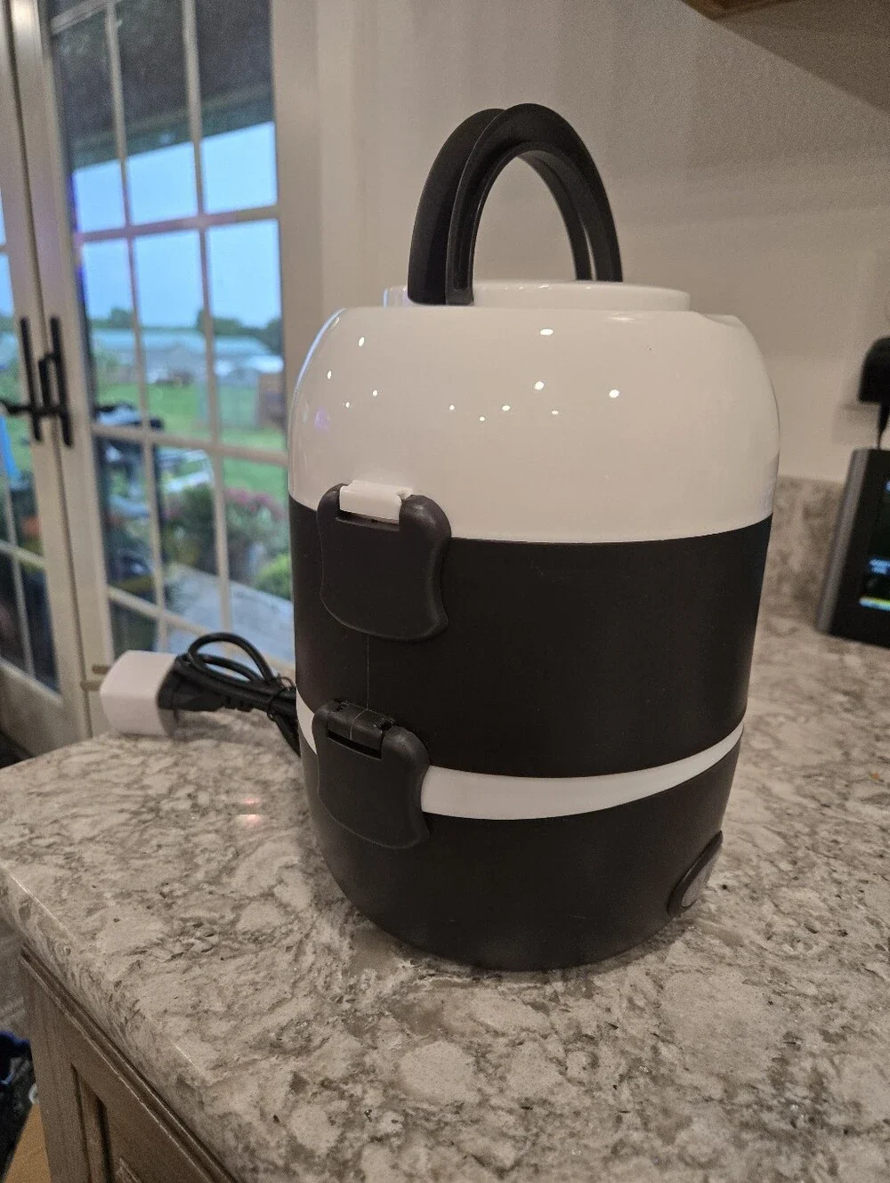 Electric Portable Lunch Box - Black & White Multi-Tier Food Warmer